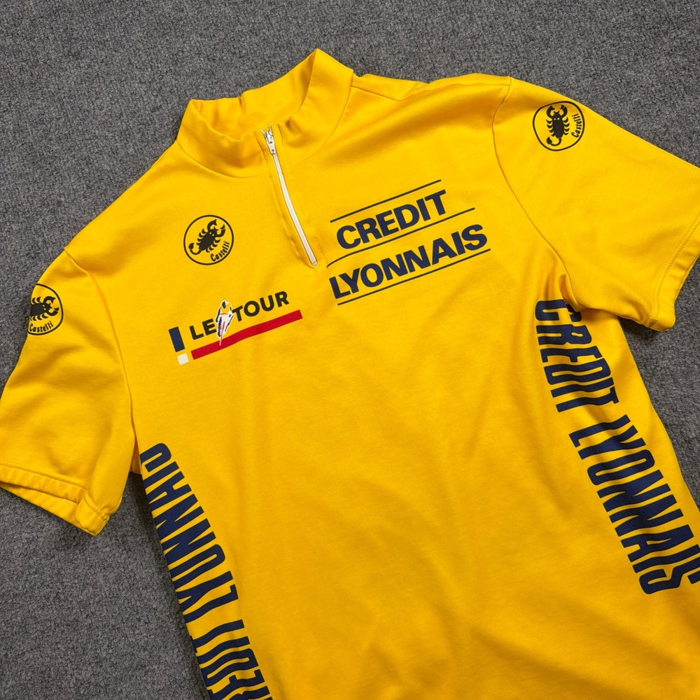 Vintage Castelli Cycling Jersey Mens XL Yellow Le Tour de France Made In Italy
